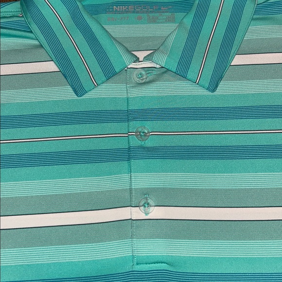 Nike Golf Mens Polo Shirt XL Blue Turquoise Stripes Dry Fit Colorful Stretch - Picture 3 of 5